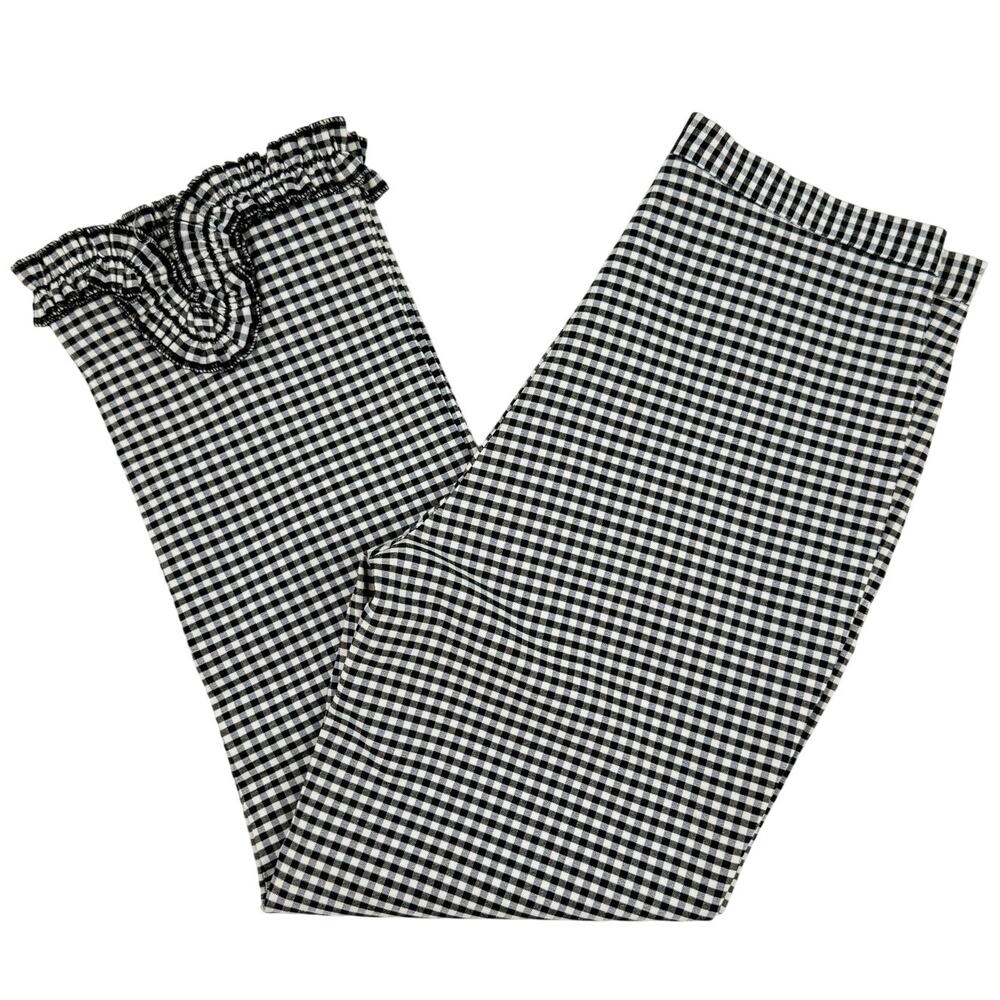 Retro Vibe Gingham Capri Pants Cropped Ruffle Hem Women's 4 Coquette Picniccore